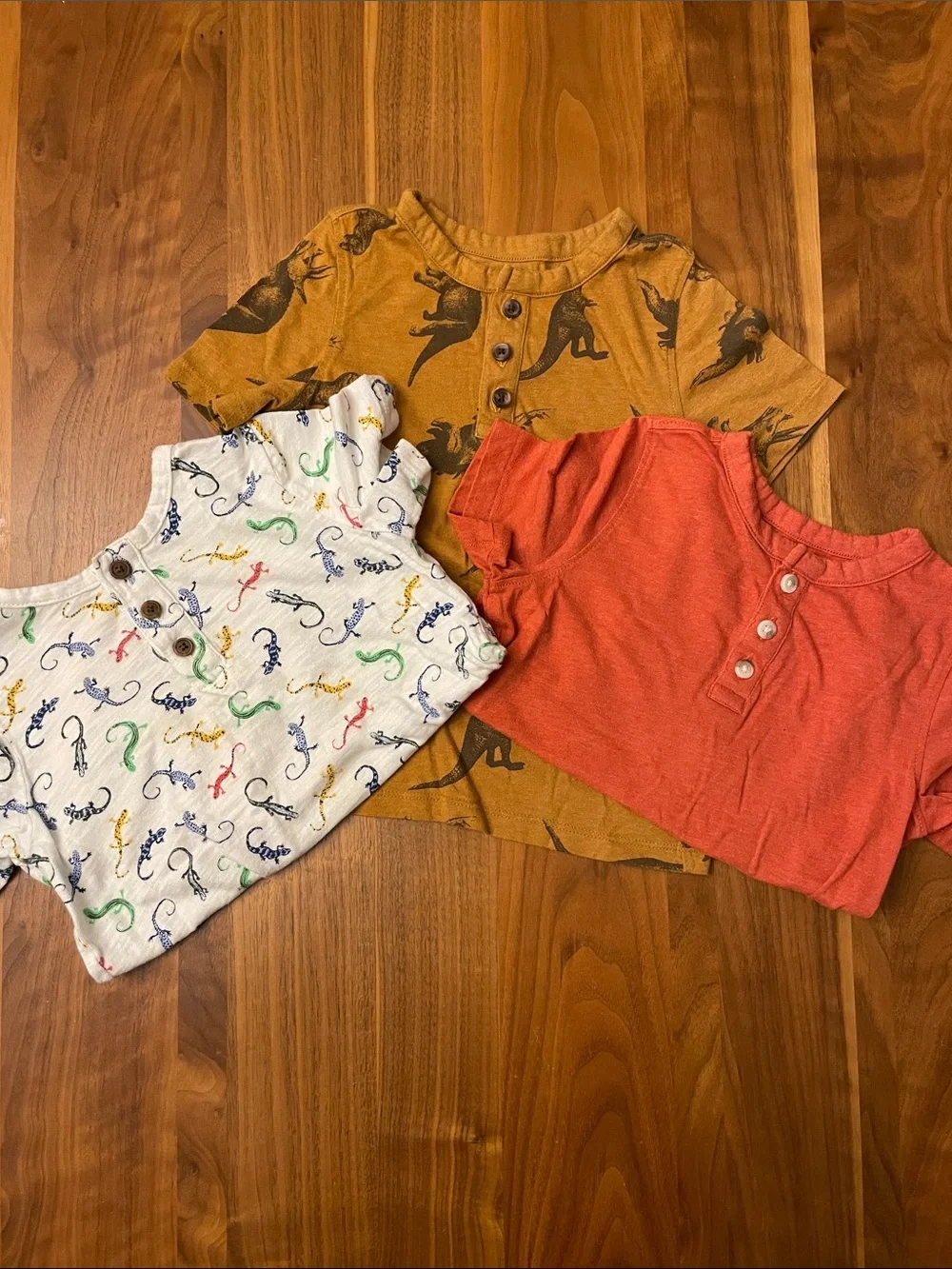 Old Navy Short-Sleeve Henley Trio in Mustard, Coral & Cream